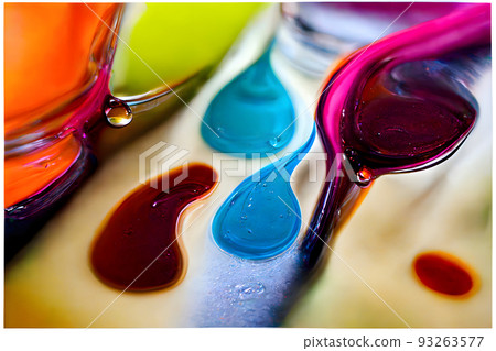 transparent colorful oil drops closeup abstract background, neural network generated art 93263577