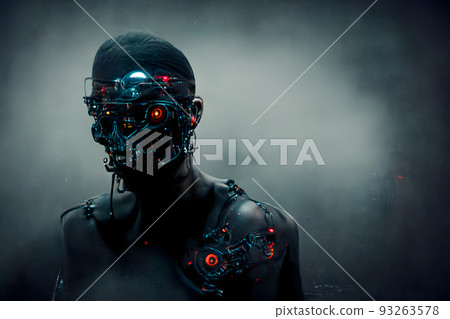 dystopian cyber augmented man, neural network generated art 93263578