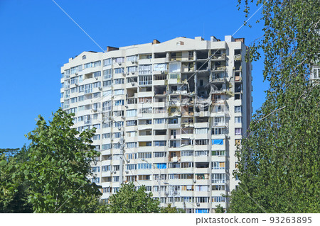 consequences of artillery shelling on houses of peaceful city of Chernihiv 93263895