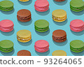 Isometric composition from traditional french macarons on blue. 93264065