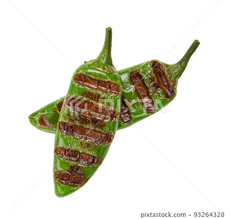 two grilled jalapeno chili pepper isolated on white background. 93264328