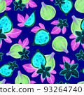 Neon fig fruit seamless pattern. Hand drawn watercolor illustration 93264740
