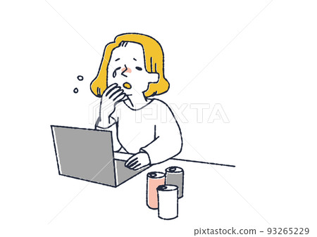 Business woman yawning at work People suspected of lack of sleep due to excessive caffeine intake 93265229
