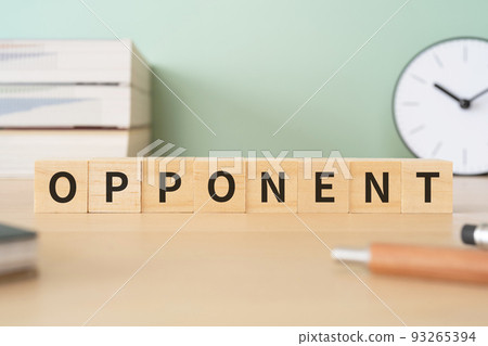 Image of opponent, enemy, opponent | Desk with a block written "OPPONENT" Image of opponent, enemy, opponent | Desk with a block written "OPPONENT" 93265394