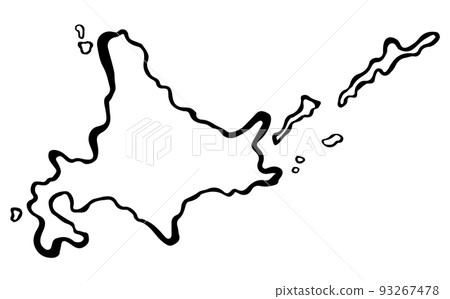 A map of Hokkaido drawn with a brush. There is an island, it is whitewashed, and there is copy space. 93267478
