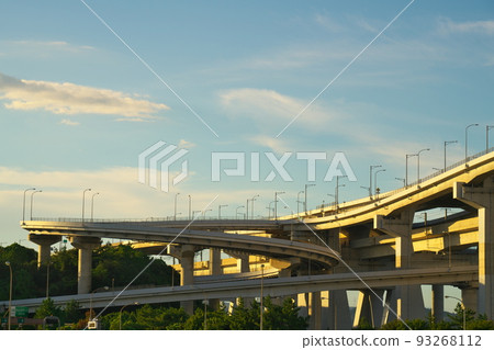 Seto Ohashi Bridge, Yoshishima Interchange 3 at dusk in summer, Sakaide City, Kagawa Prefecture 93268112