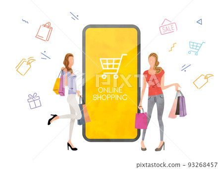 Vector illustration material: Women who enjoy online shopping with smartphones Vector illustration material: Women who enjoy online shopping with smartphones 93268457