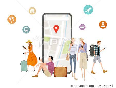 Vector illustration material: people, travelers who check the map on the smartphone 93268461