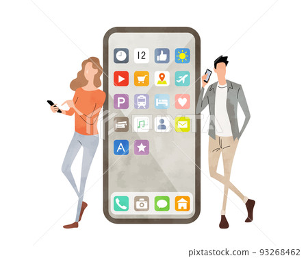Vector illustration material: men and women using smartphones 93268462