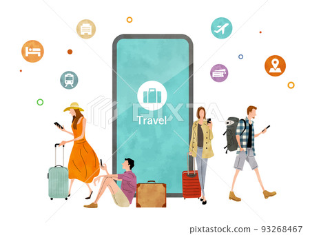 矢量圖素材:使用智能手機旅行的人 矢量圖素材:使用智能手機旅行的人 93268467