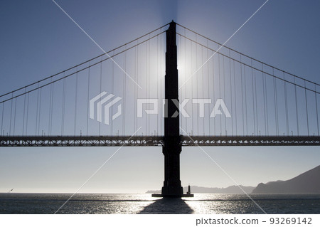 Suspension bridge and silhouette Suspension bridge and silhouette 93269142
