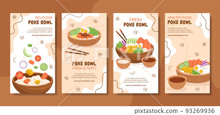Poke Bowl Food Social Media Stories Template Hand Drawn Cartoon Flat Illustration 93269936