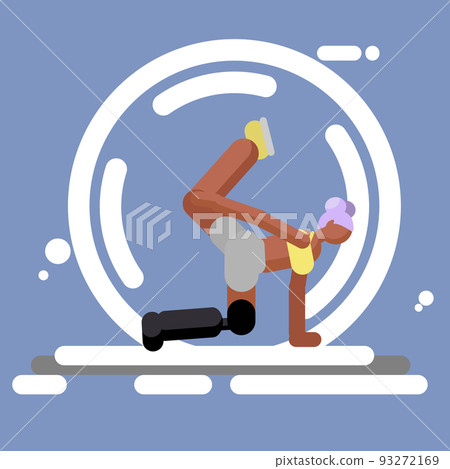 Young woman with a prosthetic leg doing yoga. Kneeling bow pose 93272169