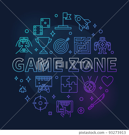 Vector Game Zone concept round colored thin line illustration Vector Game Zone concept round colored thin line illustration 93273913