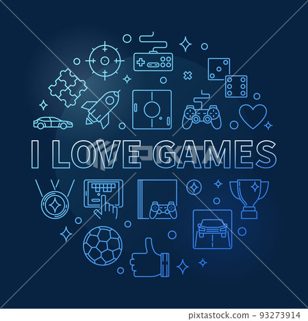 I Love Games vector concept round outline blue illustration I Love Games vector concept round outline blue illustration 93273914