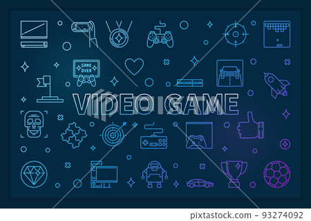 Video Game blue horizontal banner - vector linear illustration Video Game blue horizontal banner - vector linear illustration 93274092