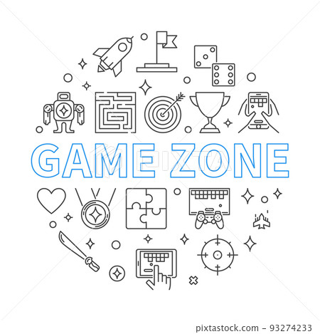 Game Zone vector round illustration in outline style Game Zone vector round illustration in outline style 93274233