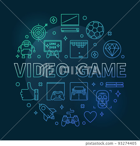 Video Game vector round colored concept outline illustration Video Game vector round colored concept outline illustration 93274405