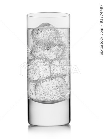 Highball glass with sparkling water lemonade drink on white. Highball glass with sparkling water lemonade drink on white. 93274497