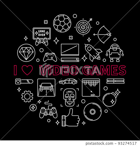 Vector I Love Video Games concept round outline illustration Vector I Love Video Games concept round outline illustration 93274517