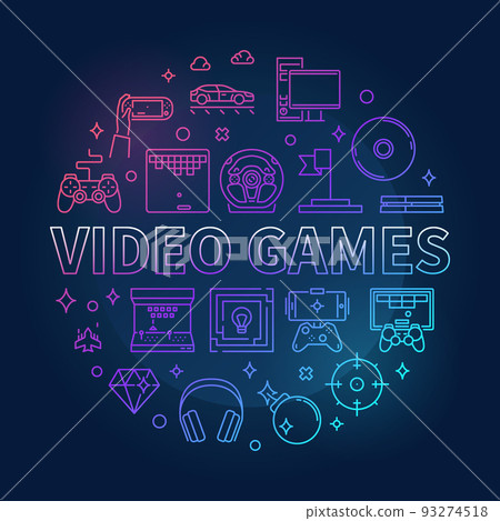 Vector Video Games concept circular colorful linear illustration 93274518