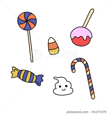 Halloween sweets doodles set. Vector illustration of cute hand drawn holiday desserts isolated. Traditional homemade candies for Halloween celebration, lollipop, ghost meringue, caramel apple Halloween sweets doodles set. Vector illustration of cute hand drawn holiday desserts isolated. Traditional homemade candies for Halloween celebration, lollipop, ghost meringue, caramel apple 93275379