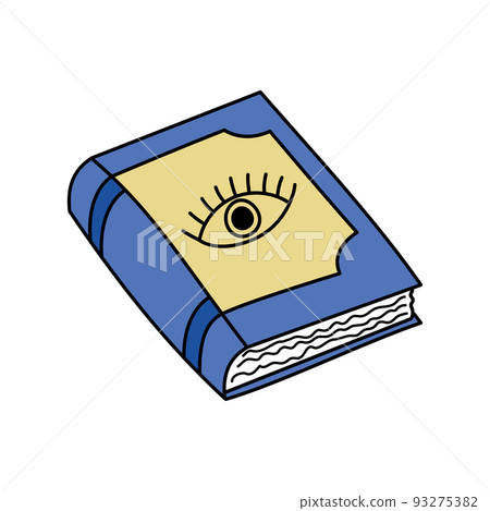 Magic spell book doodle isolated. Vector hand drawn illustration of witch attribute. Colorful outline magical book with mystical eye. Witchcraft symbol Magic spell book doodle isolated. Vector hand drawn illustration of witch attribute. Colorful outline magical book with mystical eye. Witchcraft symbol 93275382