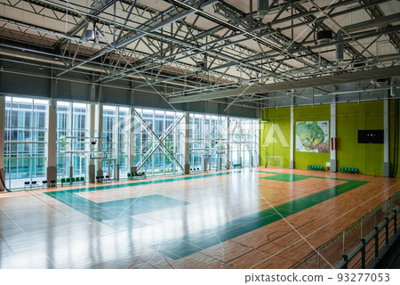 interior of an empty sports hall without anyone before playing. interior of an empty sports hall without anyone before playing. 93277053