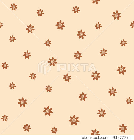 Boho autumn sunflowers pattern. Boho fall floral seamless pattern. Tiny sunflowers background. Cute pastel brown print. Hand drawn sunflower illustration. Cozy fall textile, vector surface design. 93277751