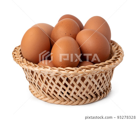 Eggs in basket isolated on white background 93278328