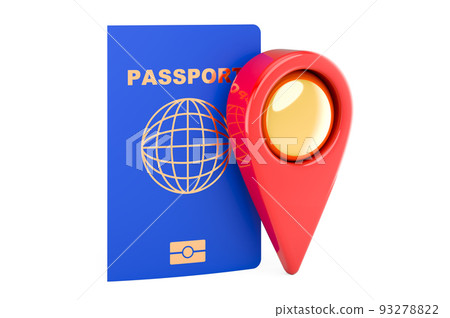 Passport with map pointer. 3D rendering 93278822