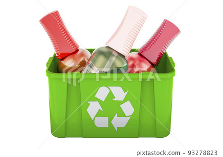 Recycling trashcan with nail enamel polish bottles, 3D rendering 93278823