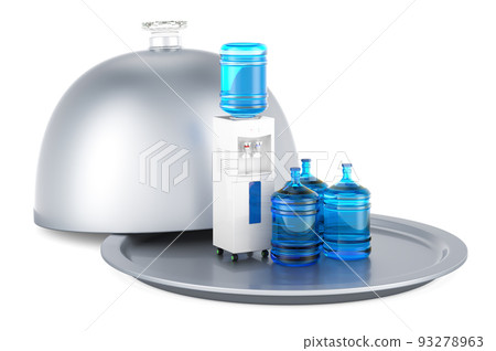 Restaurant cloche with water cooler and water dispenser bottles, 3D rendering Restaurant cloche with water cooler and water dispenser bottles, 3D rendering 93278963