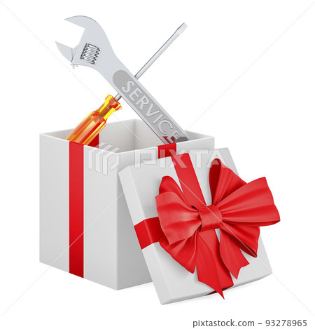 Screwdriver and wrench inside gift box, 3D rendering 93278965