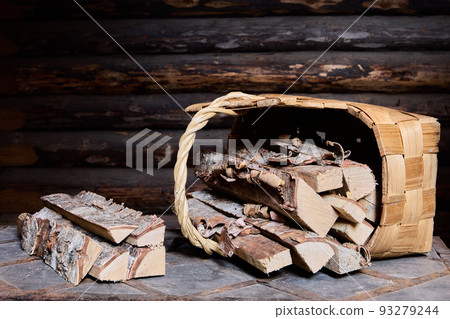Logs for wood stove, firewood for heating home in cold season. 93279244