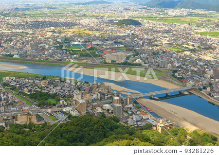 View of Kawaramachi and Nagaragawa Stadium area from Gifu Castle 93281226