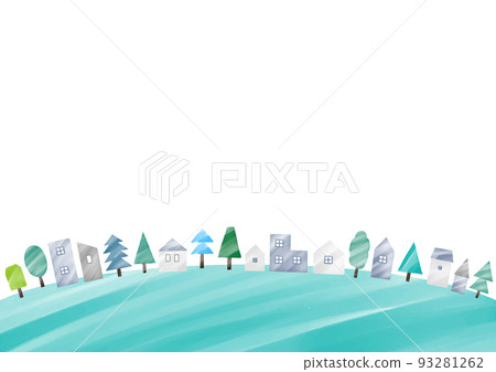 Houses and trees growing in the grass Horizontal frame Watercolor style vector illustration Houses and trees growing in the grass Horizontal frame Watercolor style vector illustration 93281262