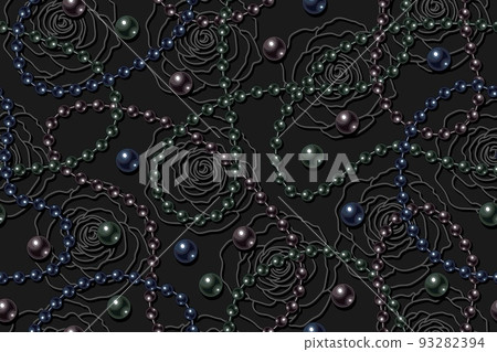 Pattern with dark pearls, linear roses Pattern with dark pearls, linear roses 93282394