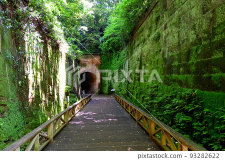 Uninhabited island, Sarushima Island, view of the brick tunnel at the end of the wooden path (from the center of the wooden path), Yokosuka City, Kanagawa Prefecture 93282622