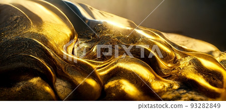 Spectacular glistening gold solid liquid waves abstract. Digital 3D illustration 93282849