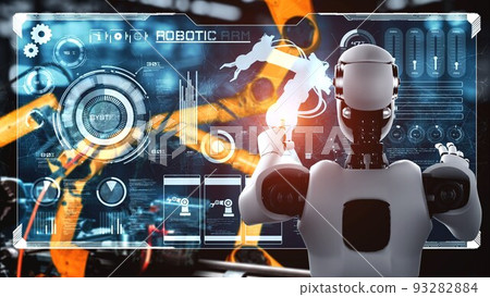 Cybernated industry robot and robotic arms for assembly in factory production . 93282884