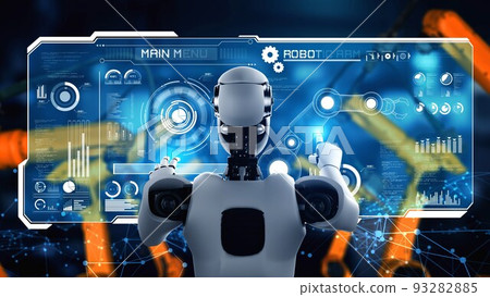 Cybernated industry robot and robotic arms for assembly in factory production . 93282885