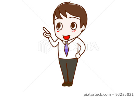 (Whole body oblique) A man who smiles as he points upwards 93283821