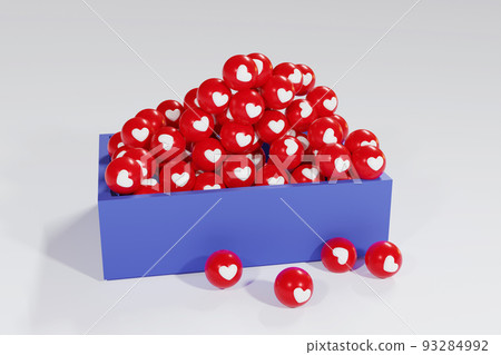 3D Rendering Social Network Love Icons balls in box Isolated on White Background. When you press LOVE button, Design Elements for Web, Internet, App, Promotion, Marketing, Business, Valentine card. 3D Rendering Social Network Love Icons balls in box Isolated on White Background. When you press LOVE button, Design Elements for Web, Internet, App, Promotion, Marketing, Business, Valentine card. 93284992