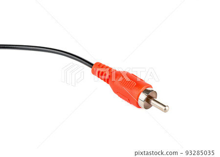 Red RCA connector for analog signal transmission on a white background. Red RCA connector for analog signal transmission on a white background. 93285035