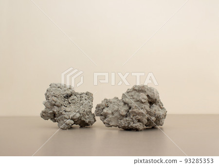empty nature rough stone podium minimalism on light beige background. Copy space, place for text 93285353