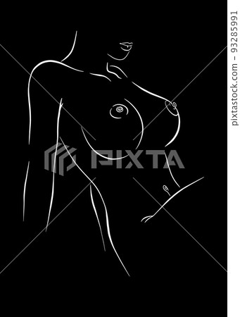 Minimalist style drawing of woman - beauty of human body, artwork series. Beautiful breasts, Big size. 93285991