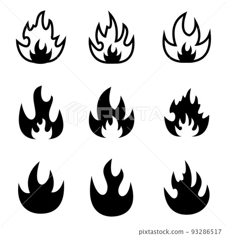 Fire flames. Set of flame icons in different shapes. Glyph fire icons 93286517