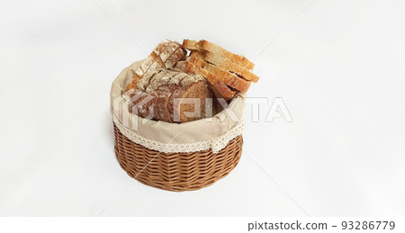 Vine wicker basket isolated on white background. Bread basket Vine wicker basket isolated on white background. Bread basket 93286779