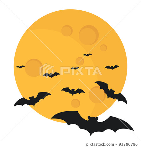 Yellow full moon and flying bats. Yellow full moon and flying bats. 93286786